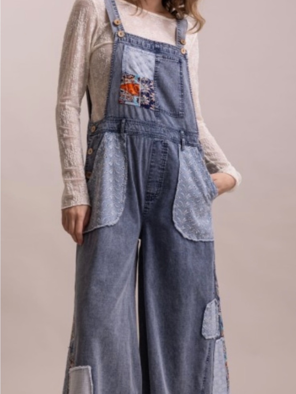 Bluevelvet Denim Patchwork Wide-Leg Overalls  Size M New in Sealed Bag